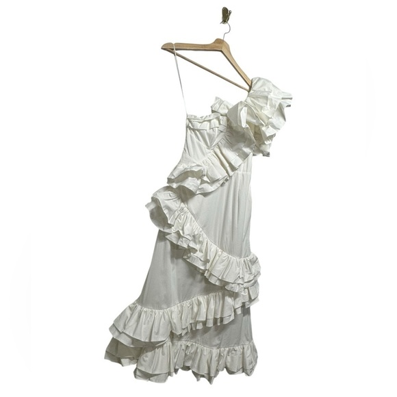 NWT CELIA B Ezili One-Shoulder Tiered Ruffle Dress White S - Picture 11 of 16